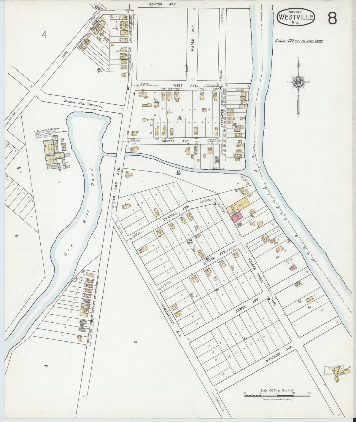 Sanborn Fire Insurance Map from Westville, Gloucester County, New Jersey (1919), Sheet #0008 - Complete Map Set gallery image, historic Sanborn map, vintage wall art, New Jersey New Jersey