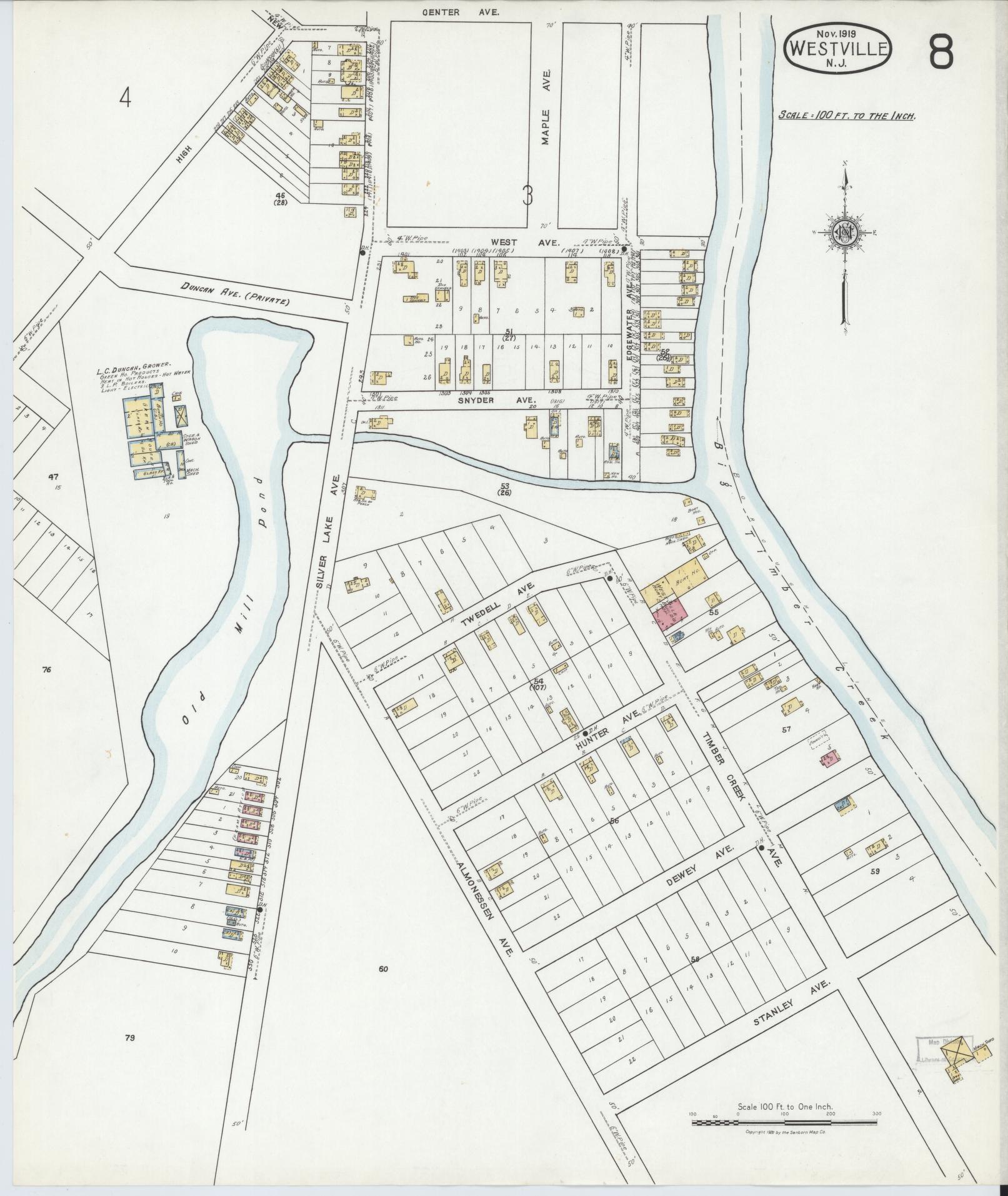 Sanborn Fire Insurance Map from Westville, Gloucester County, New Jersey (1919), Sheet #0008 - Complete Map Set gallery image, historic Sanborn map, vintage wall art, New Jersey New Jersey