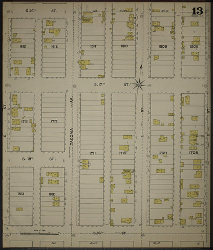Sanborn Fire Insurance Map from Tacoma, Pierce County, Washington (1888), Sheet #0013 - Complete Map Set gallery image, historic Sanborn map, vintage wall art, Washington Washington