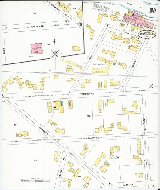 Sanborn Fire Insurance Map from Saint Johnsbury, Caledonia County, Vermont (1905), Sheet #0019 - Historic Sanborn Fire Insurance Map Print, vintage old map wall art, antique decor, genealogy gift, Vermont Vermont map