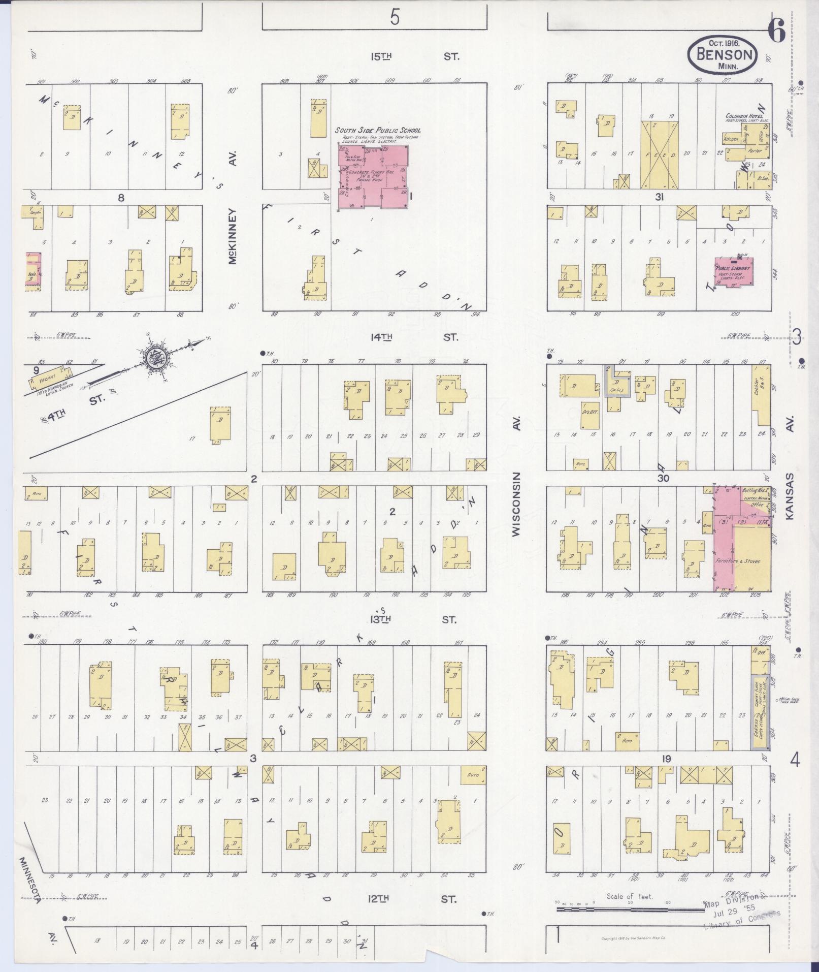 Sanborn Fire Insurance Map from Benson, Swift County, Minnesota (1916), Sheet #0006 - Historic Sanborn Fire Insurance Map Print, vintage old map wall art, antique decor, genealogy gift, Minnesota Minnesota map