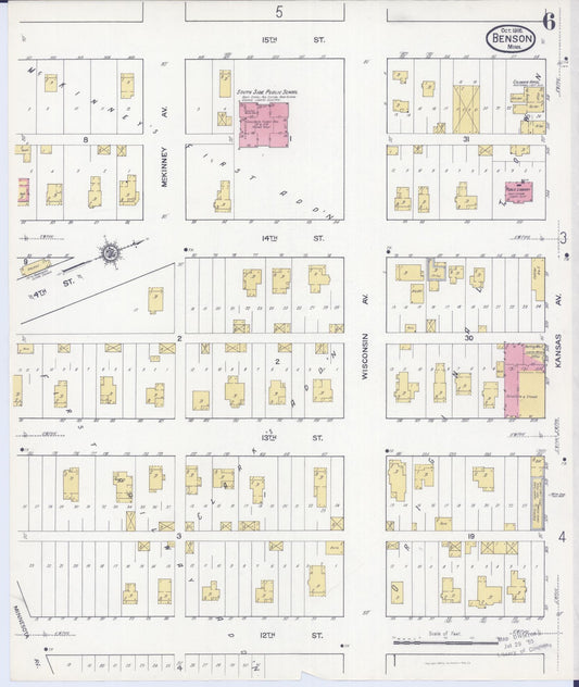 Sanborn Fire Insurance Map from Benson, Swift County, Minnesota (1916), Sheet #0006 - Historic Sanborn Fire Insurance Map Print, vintage old map wall art, antique decor, genealogy gift, Minnesota Minnesota map