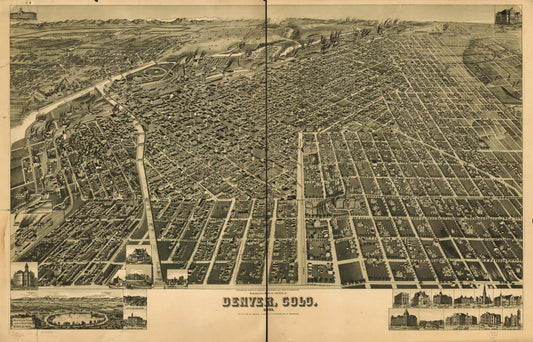 Perspective map of the city of Denver, Colo. 1889. (1889) – Historic Bird’s-Eye View Panorama Print