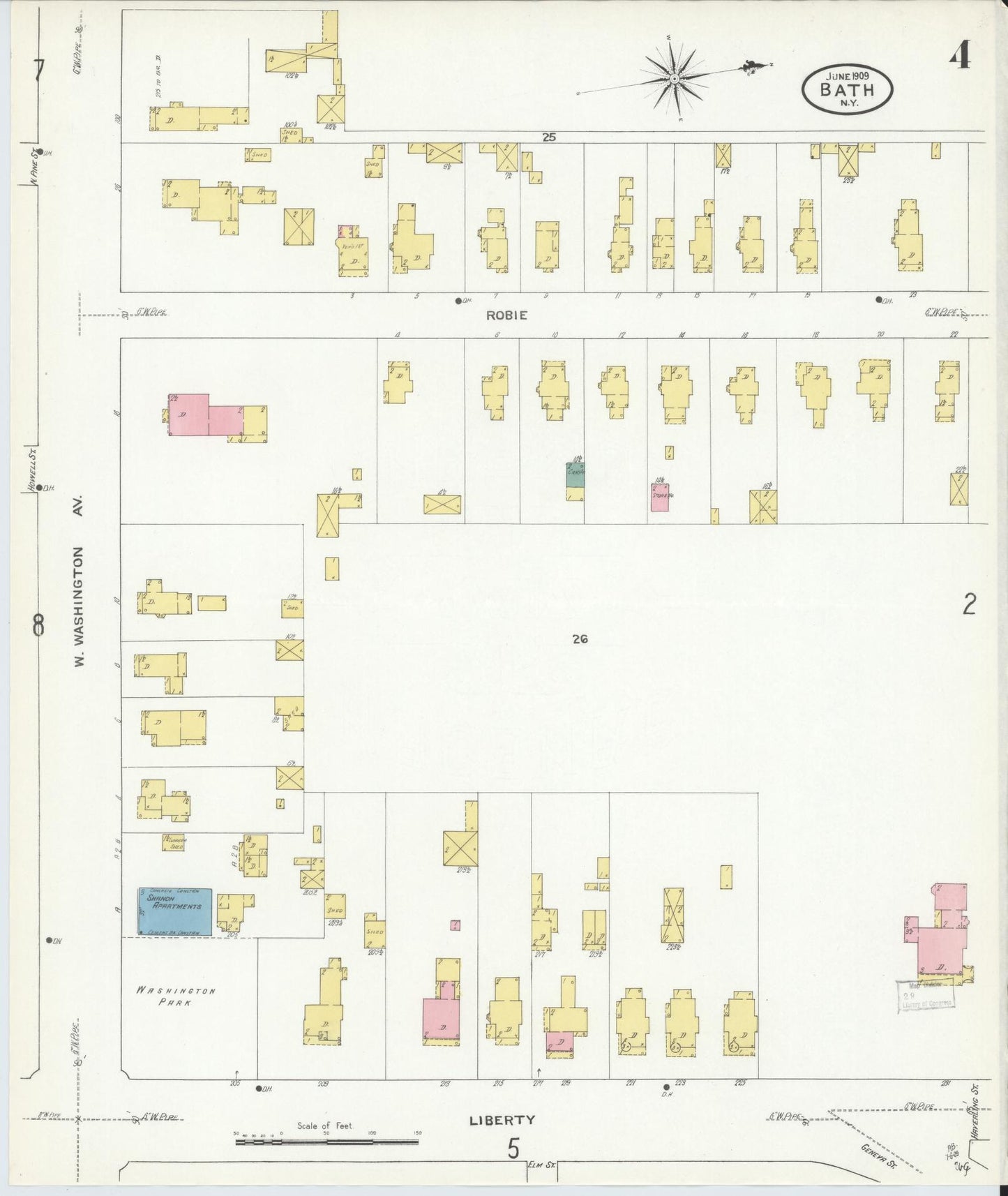Sanborn Fire Insurance Map from Bath, Steuben County, New York (1909), Sheet #0004 - Complete Map Set gallery image, historic Sanborn map, vintage wall art, New York New York
