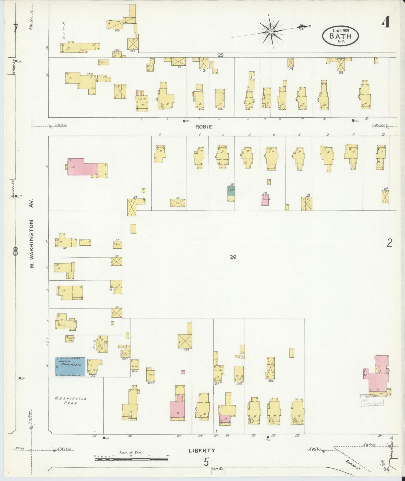 Sanborn Fire Insurance Map from Bath, Steuben County, New York (1909), Sheet #0004 - Complete Map Set gallery image, historic Sanborn map, vintage wall art, New York New York