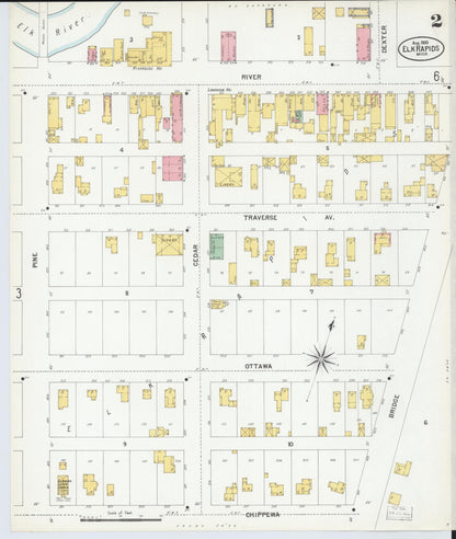 Sanborn Fire Insurance Map from Elk Rapids, Antrim County, Michigan (1900), Sheet #0002 - Historic Sanborn Fire Insurance Map Print, vintage old map wall art, antique decor, genealogy gift, Michigan Michigan map