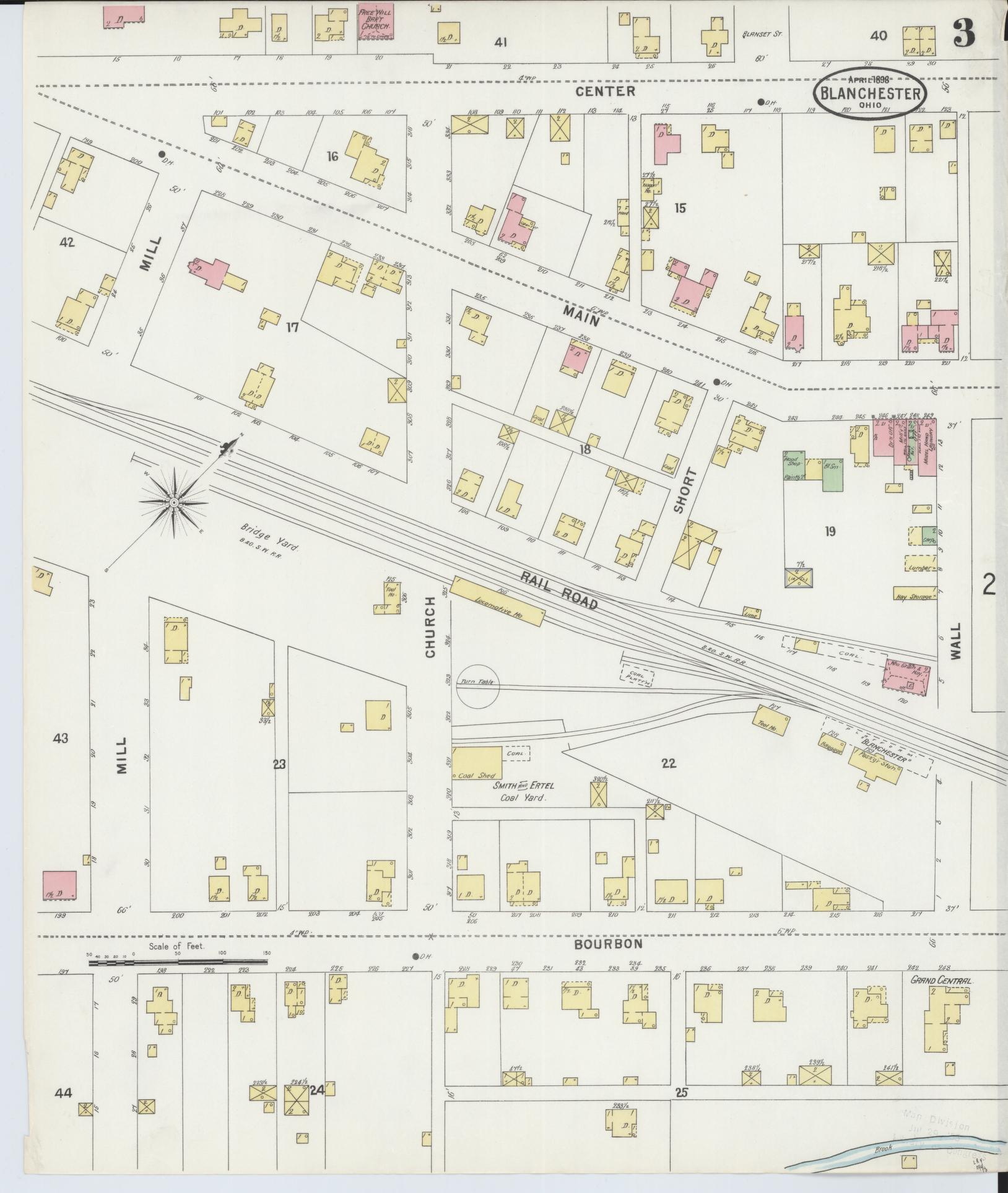 Sanborn Fire Insurance Map from Blanchester, Clinton County, Ohio (1898), Sheet #0003 - Historic Sanborn Fire Insurance Map Print, vintage old map wall art, antique decor, genealogy gift, Ohio Ohio map