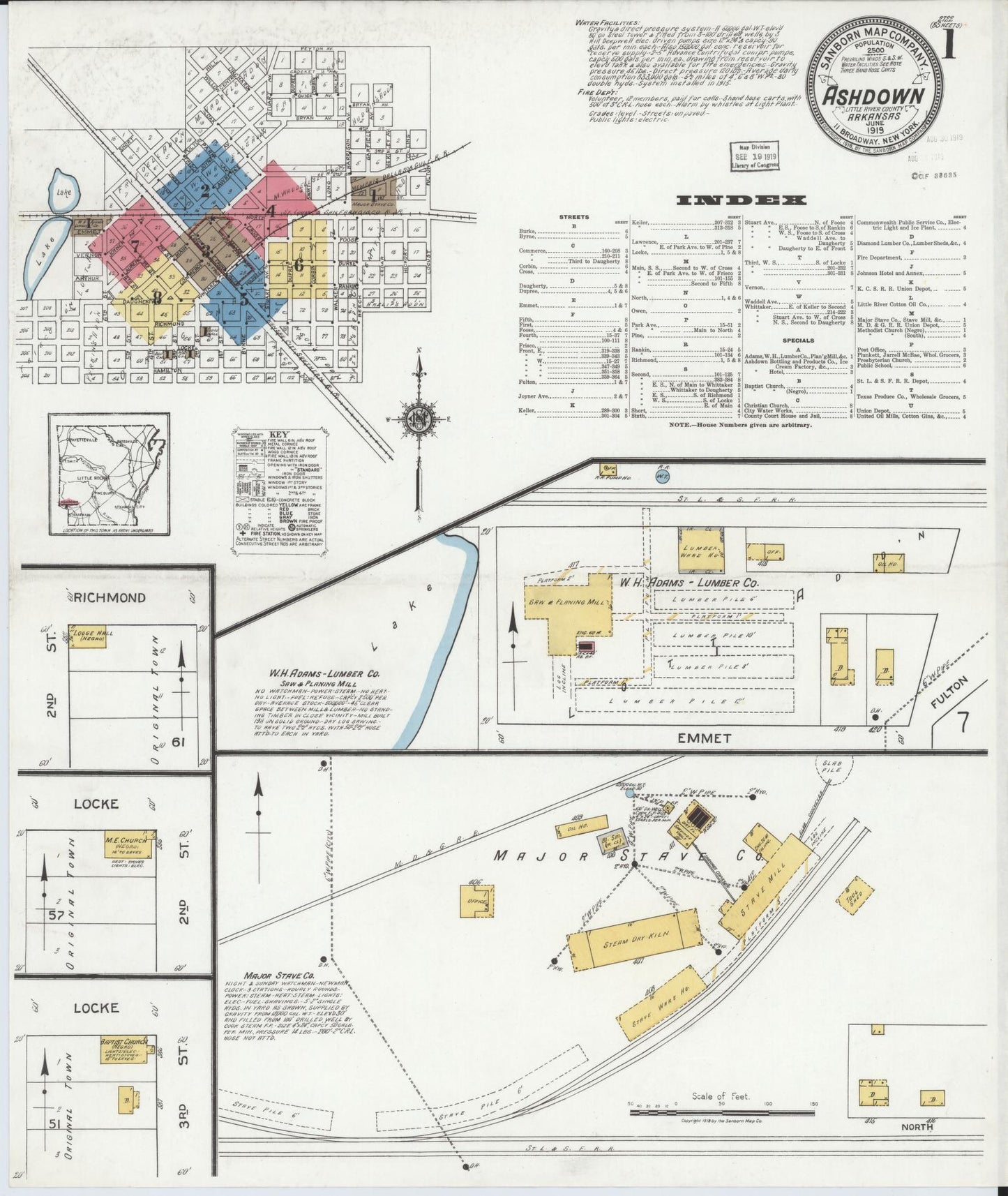 Sanborn Fire Insurance Map from Ashdown, Little River County, Arkansas (1919), Sheet #0001 - Historic Sanborn Fire Insurance Map Print, vintage old map wall art, antique decor, genealogy gift, Arkansas Arkansas map