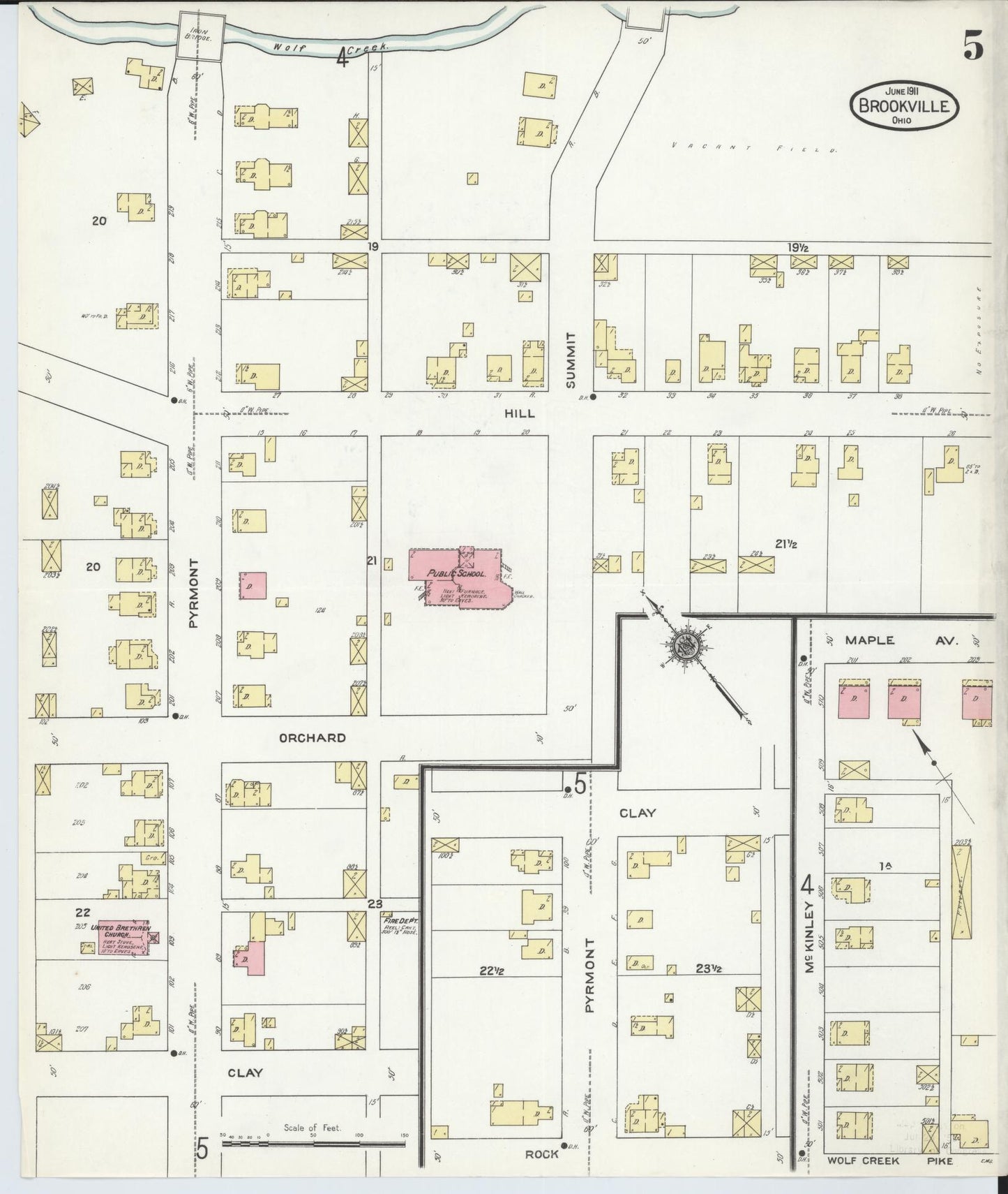 Sanborn Fire Insurance Map from Brookville, Montgomery County, Ohio (1911), Sheet #0005 - Historic Sanborn Fire Insurance Map Print, vintage old map wall art, antique decor, genealogy gift, Ohio Ohio map