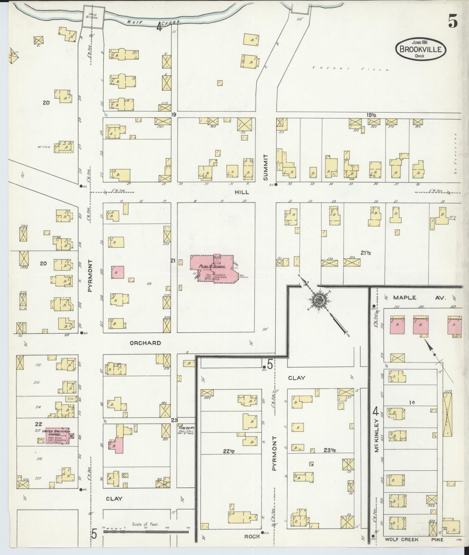 Sanborn Fire Insurance Map from Brookville, Montgomery County, Ohio (1911), Sheet #0005 - Historic Sanborn Fire Insurance Map Print, vintage old map wall art, antique decor, genealogy gift, Ohio Ohio map