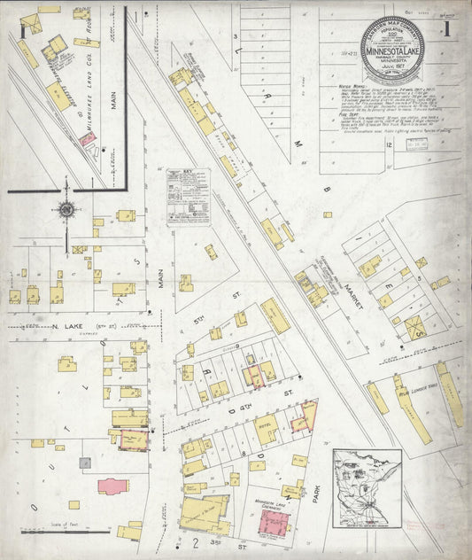Sanborn Fire Insurance Map from Minnesota Lake, Faribault County, Minnesota (1927), Sheet #0001 - Historic Sanborn Fire Insurance Map Print, vintage old map wall art, antique decor, genealogy gift, Minnesota Minnesota map