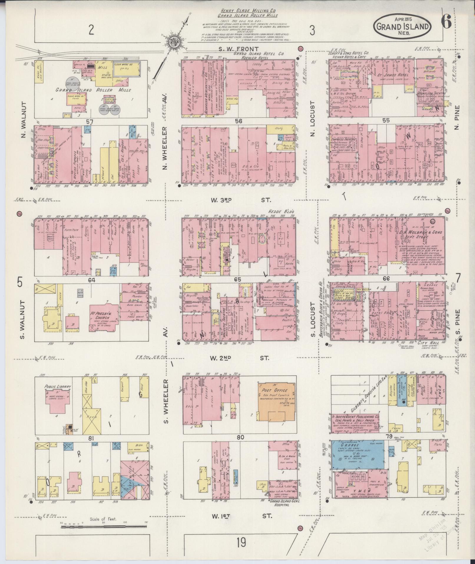 Sanborn Fire Insurance Map from Grand Island, Hall County, Nebraska (1915), Sheet #0006 - Complete Map Set gallery image, historic Sanborn map, vintage wall art, Nebraska Nebraska