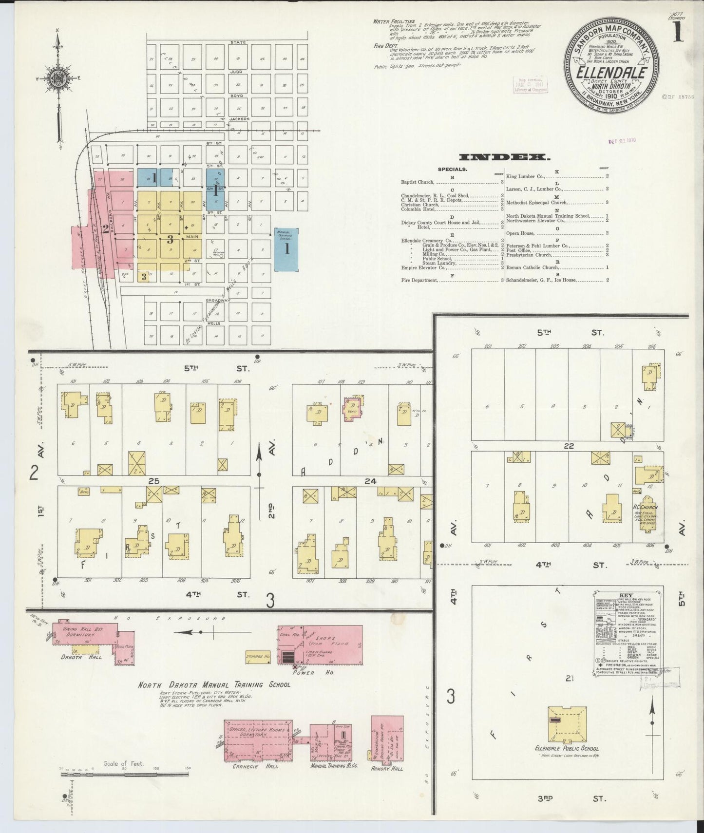 Sanborn Fire Insurance Map from Ellendale, Dickey County, North Dakota (1910), Sheet #0001 - Complete Map Set gallery image, historic Sanborn map, vintage wall art, North Dakota North Dakota