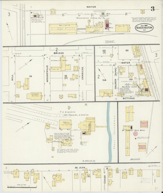 Sanborn Fire Insurance Map from Washington, Saint Landry Parish, Louisiana (1907), Sheet #0003 - Historic Sanborn Fire Insurance Map Print, vintage old map wall art, antique decor, genealogy gift, Washington Washington map