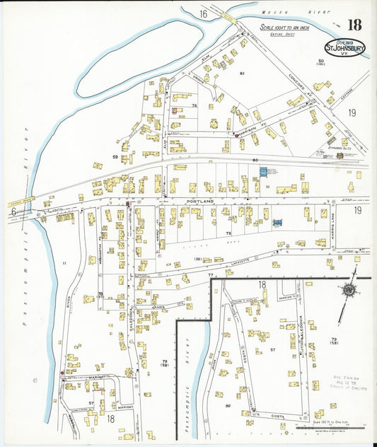 Sanborn Fire Insurance Map from Saint Johnsbury, Caledonia County, Vermont (1919), Sheet #0018 - Historic Sanborn Fire Insurance Map Print, vintage old map wall art, antique decor, genealogy gift, Vermont Vermont map