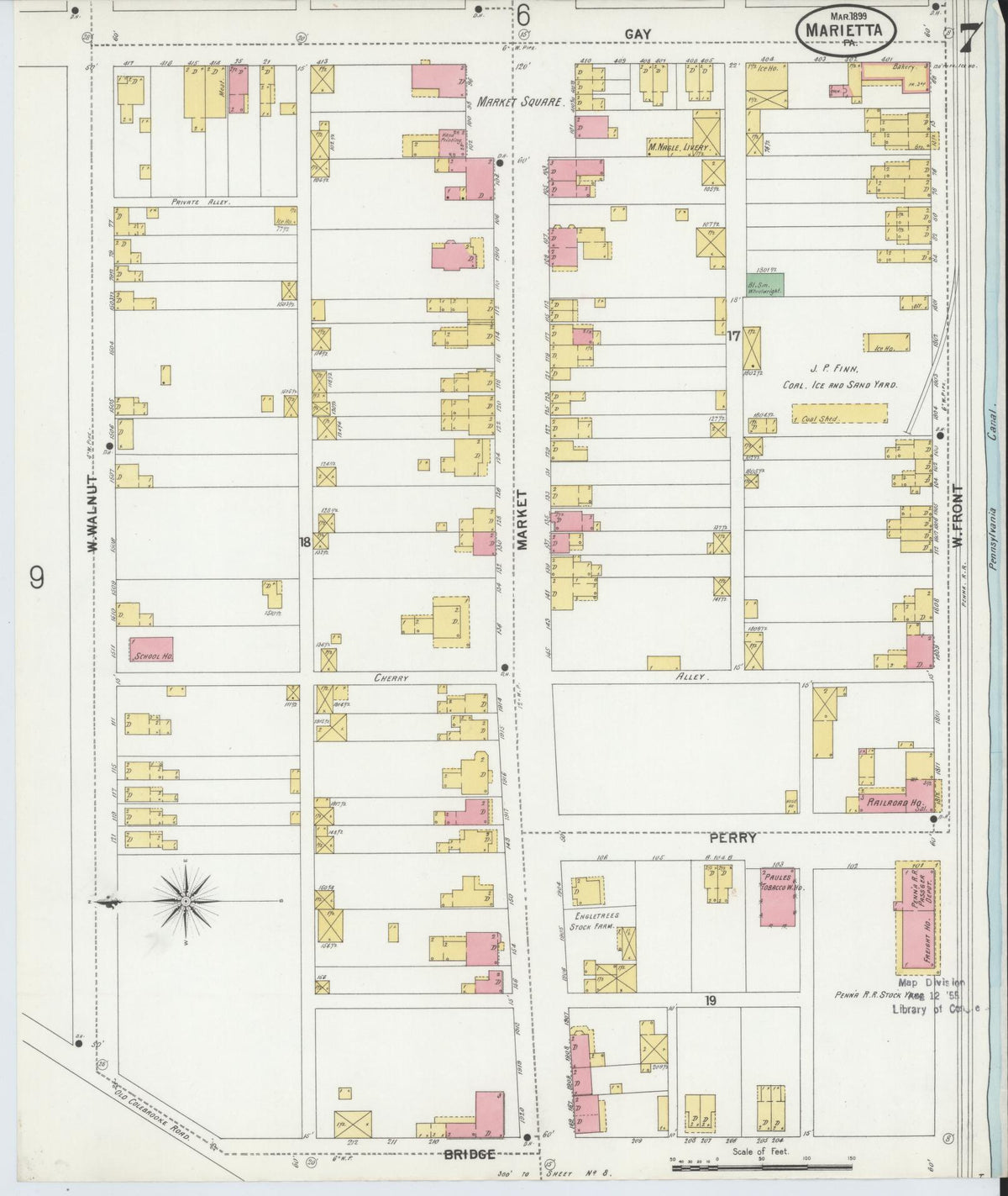 Sanborn Fire Insurance Map from Marietta, Lancaster County, Pennsylvania (1899), Sheet #0007 - Complete Map Set gallery image, historic Sanborn map, vintage wall art, Pennsylvania Pennsylvania