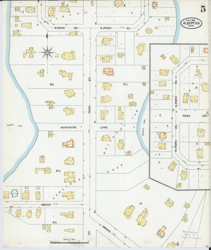 Sanborn Fire Insurance Map from Albert Lea, Freeborn County, Minnesota (1905), Sheet #0005 - Historic Sanborn Fire Insurance Map Print, vintage old map wall art, antique decor, genealogy gift, Minnesota Minnesota map