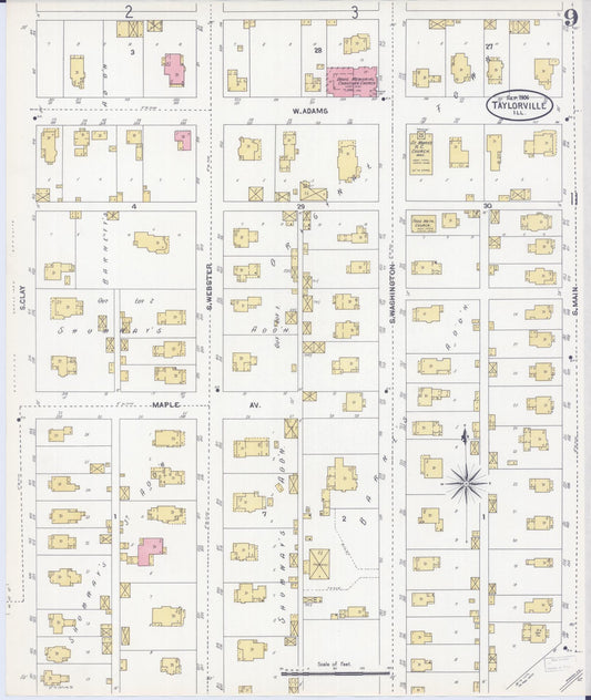 Sanborn Fire Insurance Map from Taylorville, Christian County, Illinois (1906), Sheet #0009 - Historic Sanborn Fire Insurance Map Print, vintage old map wall art, antique decor, genealogy gift, Illinois Illinois map