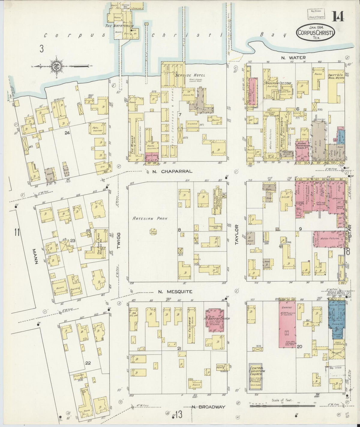 Sanborn Fire Insurance Map from Corpus Christi, Nueces County, Texas (1914), Sheet #0014 - Complete Map Set gallery image, historic Sanborn map, vintage wall art, Texas Texas