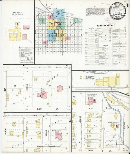 Sanborn Fire Insurance Map from Atlantic, Cass County, Iowa (1899), Sheet #0001 - Historic Sanborn Fire Insurance Map Print, vintage old map wall art