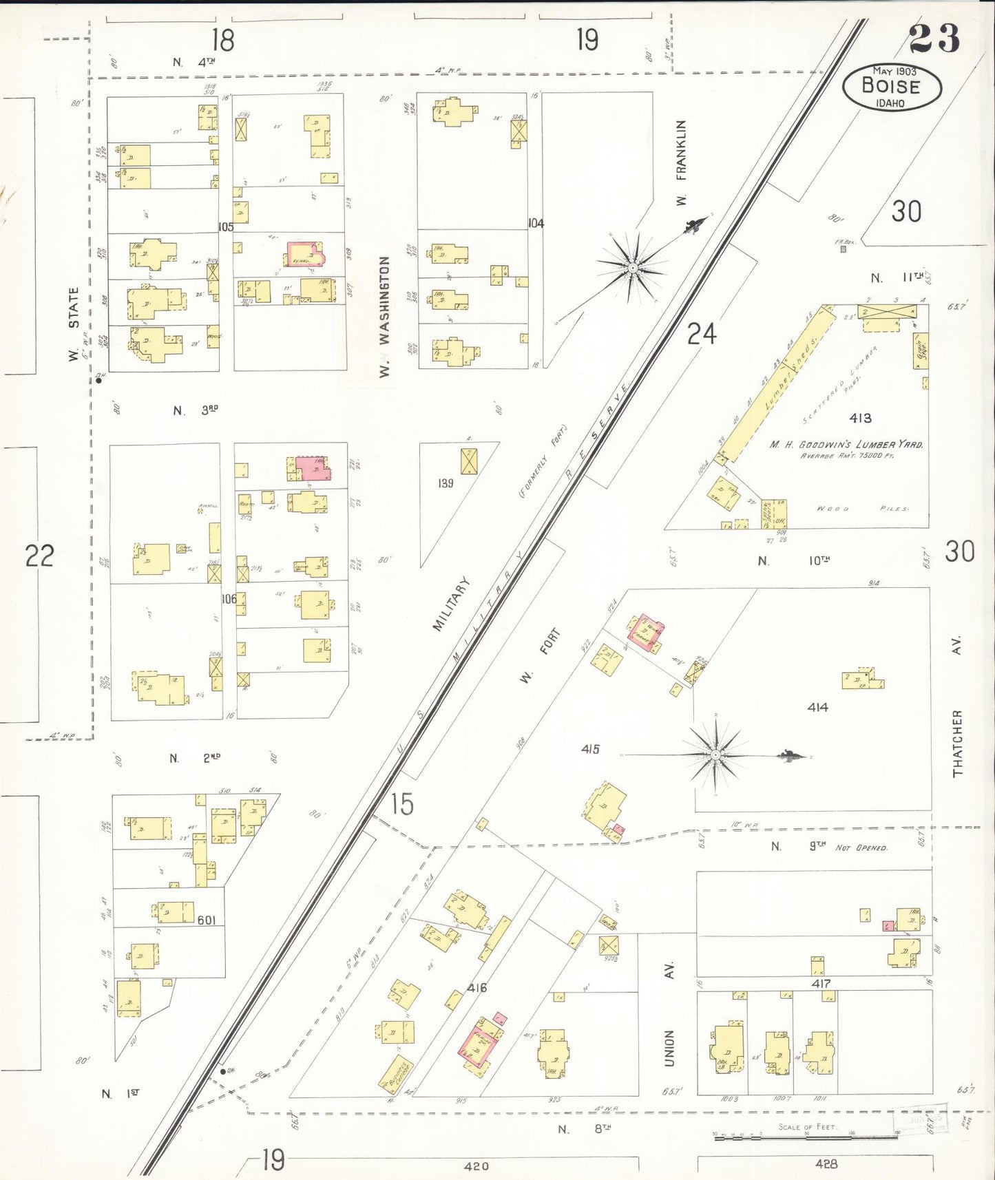 Sanborn Fire Insurance Map from Boise, Ada County, Idaho (1903), Sheet #0023 - Complete Map Set gallery image, historic Sanborn map, vintage wall art, Idaho Idaho