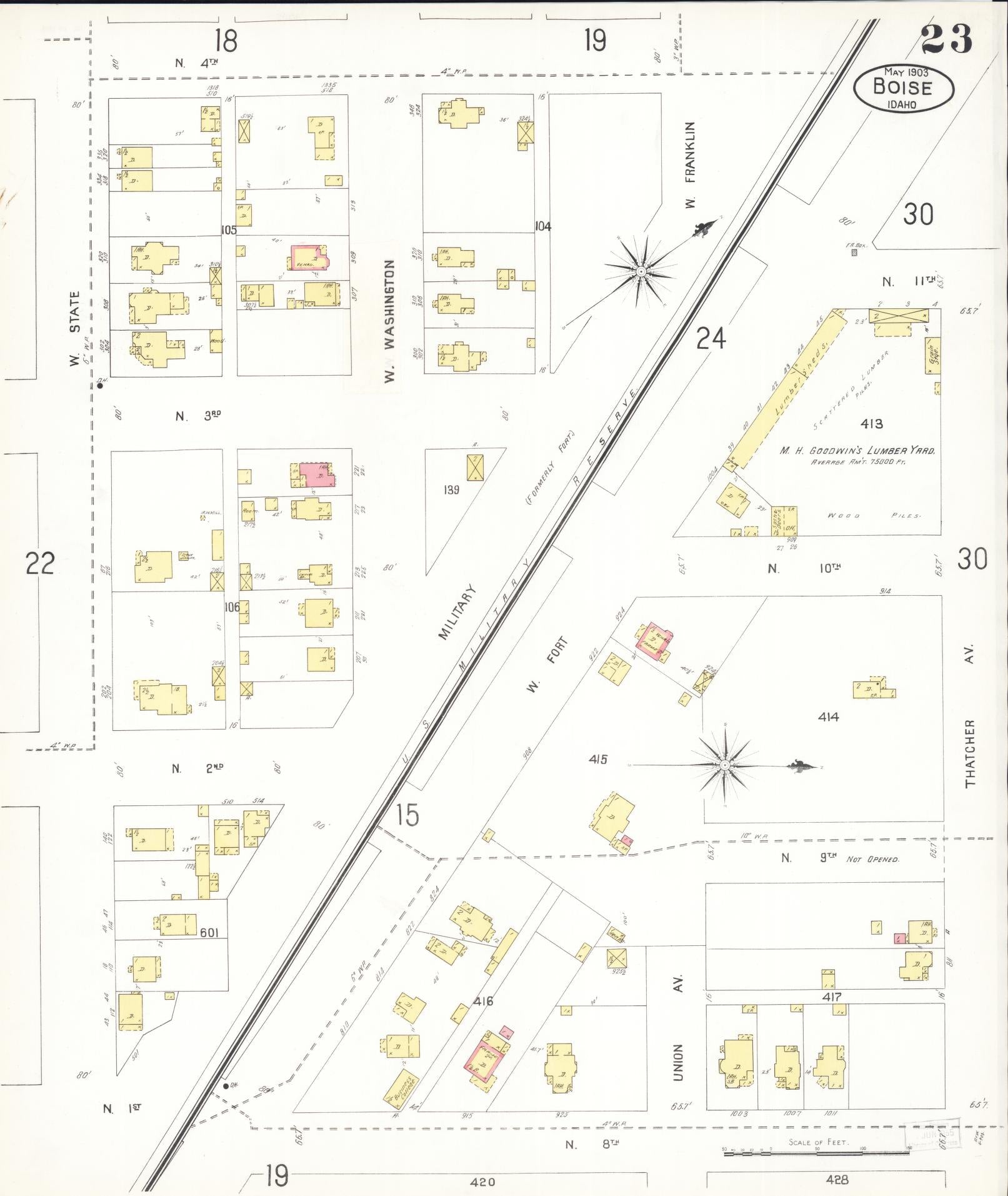 Sanborn Fire Insurance Map from Boise, Ada County, Idaho (1903), Sheet #0023 - Complete Map Set gallery image, historic Sanborn map, vintage wall art, Idaho Idaho
