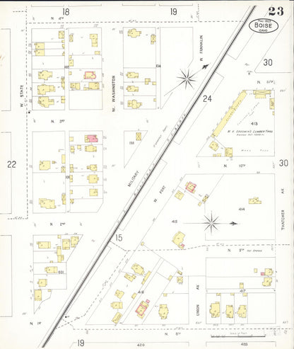 Sanborn Fire Insurance Map from Boise, Ada County, Idaho (1903), Sheet #0023 - Complete Map Set gallery image, historic Sanborn map, vintage wall art, Idaho Idaho