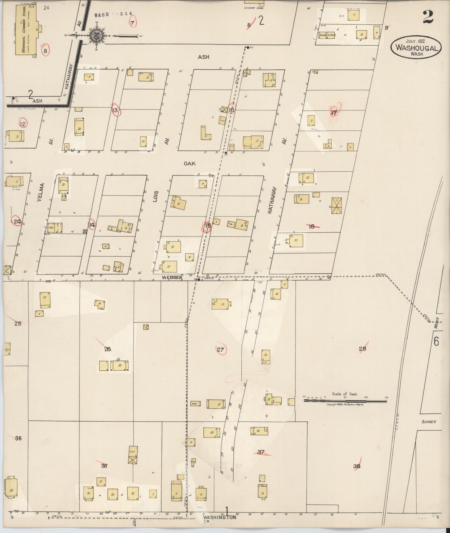 Sanborn Fire Insurance Map from Washougal, Clark County, Washington (1929), Sheet #0002 - Complete Map Set gallery image, historic Sanborn map, vintage wall art, Washington Washington