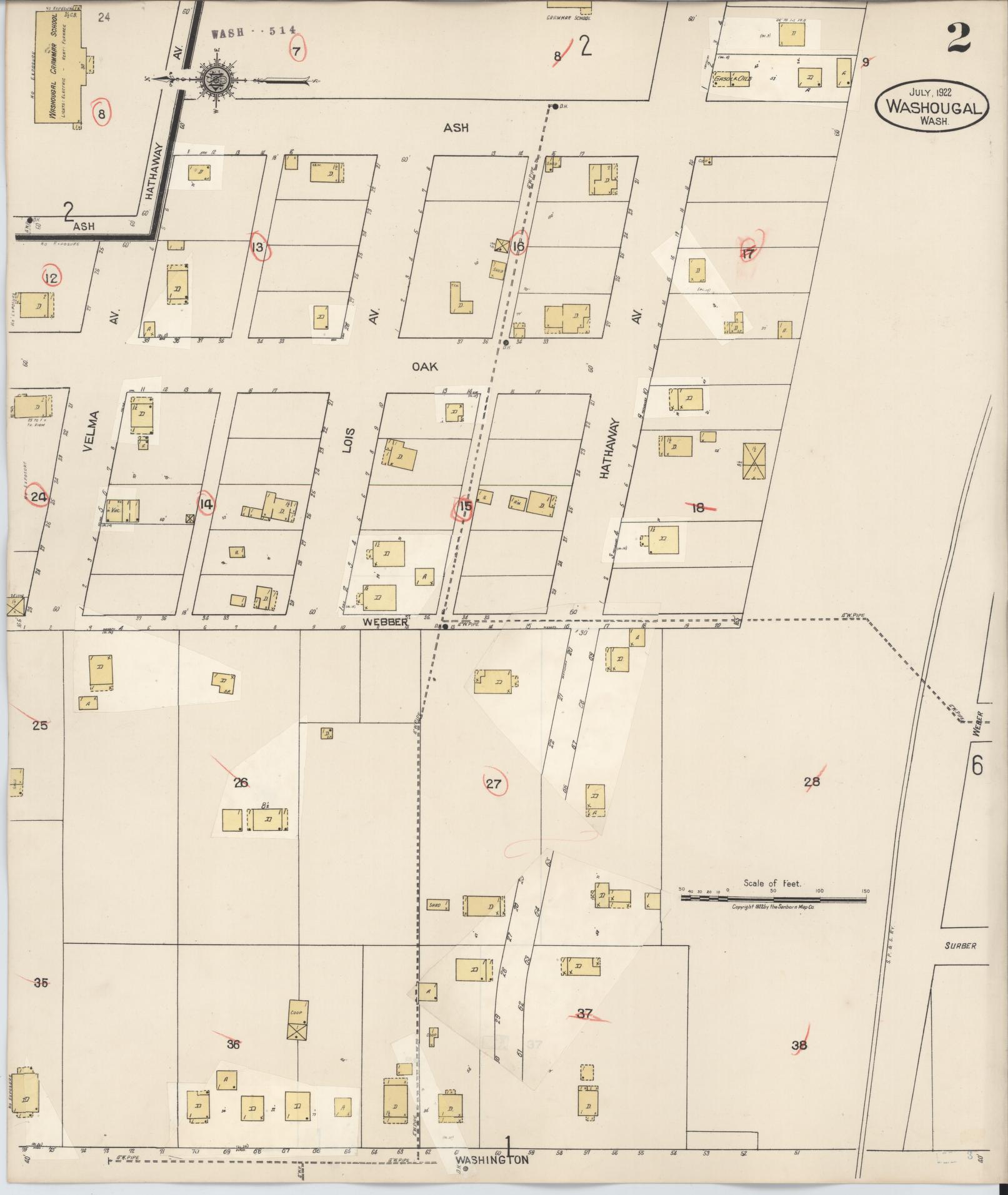 Sanborn Fire Insurance Map from Washougal, Clark County, Washington (1929), Sheet #0002 - Complete Map Set gallery image, historic Sanborn map, vintage wall art, Washington Washington