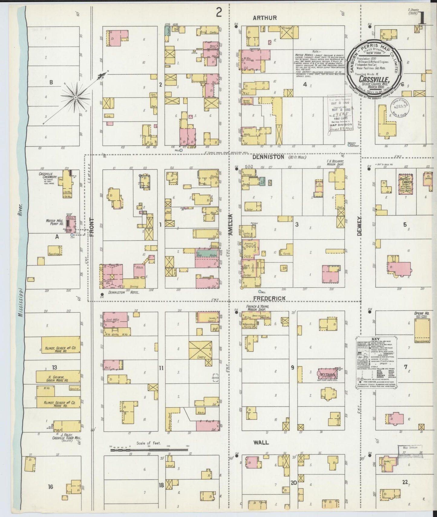 Sanborn Fire Insurance Map from Cassville, Grant County, Wisconsin (1900), Sheet #0001 - Historic Sanborn Fire Insurance Map Print, vintage old map wall art, antique decor, genealogy gift, Wisconsin Wisconsin map