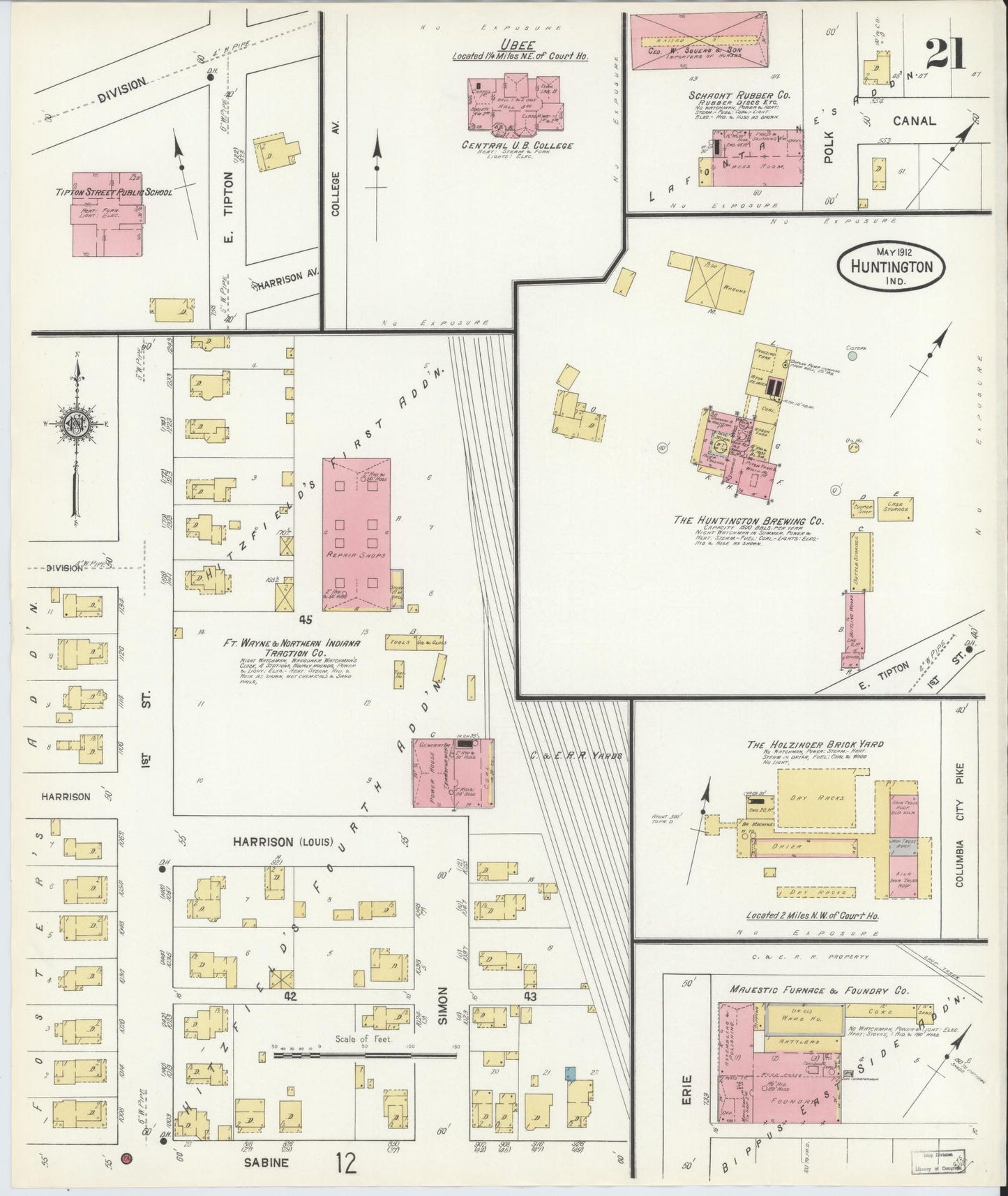 Sanborn Fire Insurance Map from Huntington, Huntington County, Indiana (1912), Sheet #0021 - Complete Map Set gallery image, historic Sanborn map, vintage wall art, Indiana Indiana