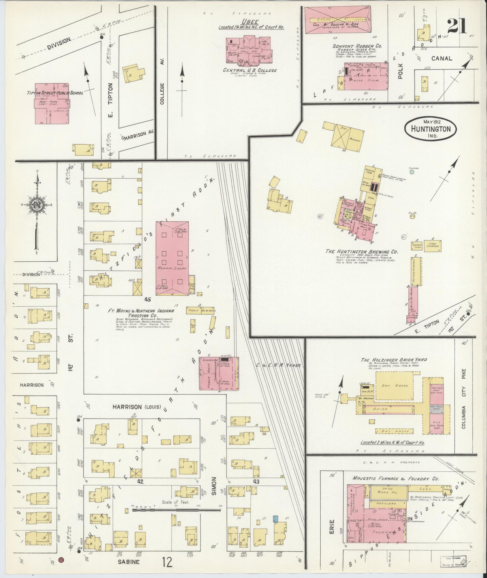 Sanborn Fire Insurance Map from Huntington, Huntington County, Indiana (1912), Sheet #0021 - Complete Map Set gallery image, historic Sanborn map, vintage wall art, Indiana Indiana