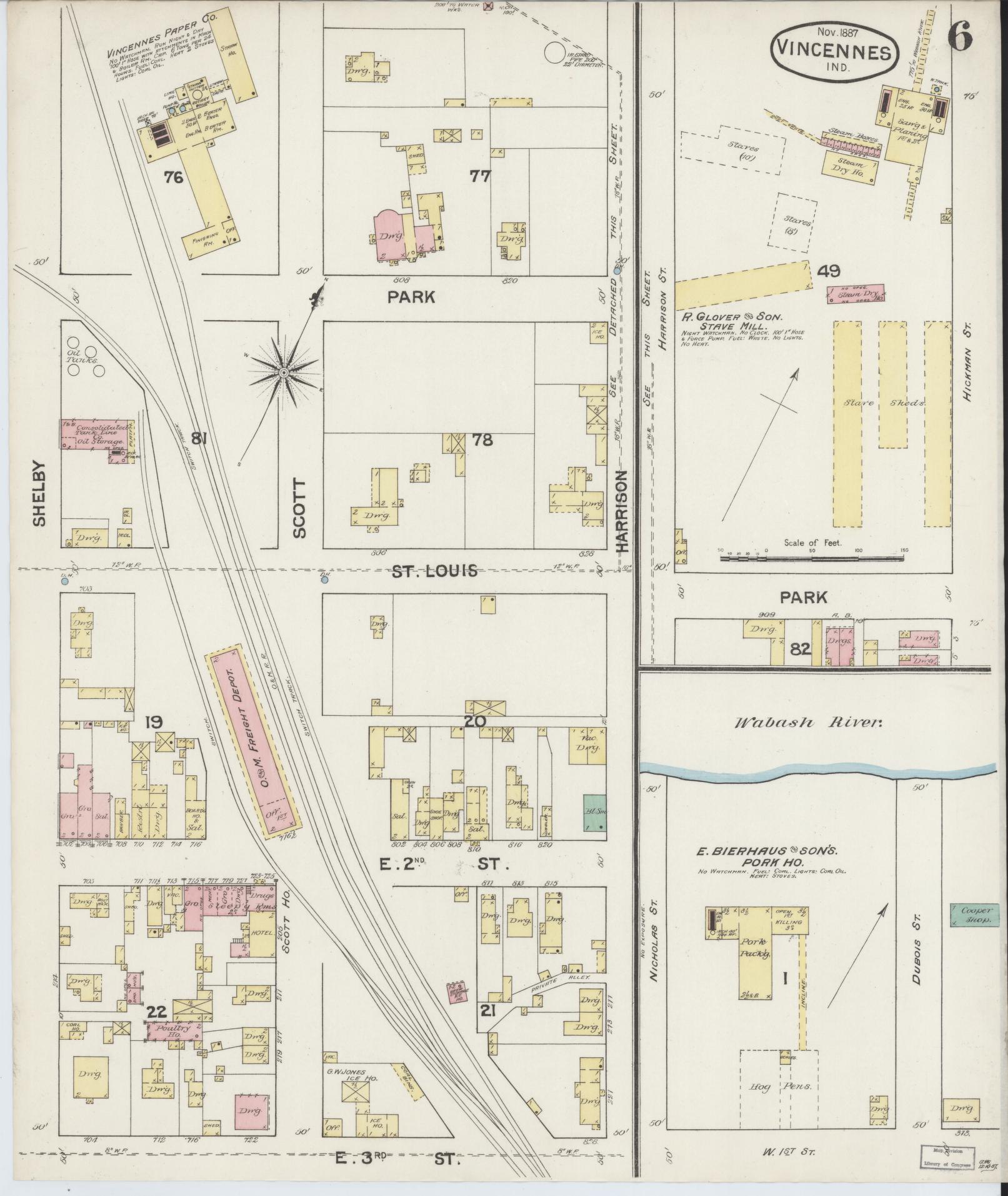 Sanborn Fire Insurance Map from Vincennes, Knox County, Indiana (1887), Sheet #0006 - Complete Map Set gallery image, historic Sanborn map, vintage wall art, Indiana Indiana