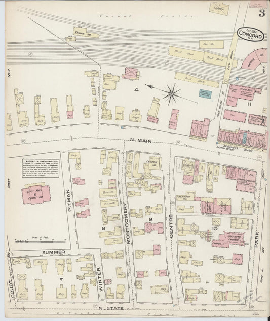 Sanborn Fire Insurance Map from Concord, Merrimack County, New Hampshire (1884), Sheet #0003 - Historic Sanborn Fire Insurance Map Print, vintage old map wall art, antique decor, genealogy gift, New Hampshire New Hampshire map