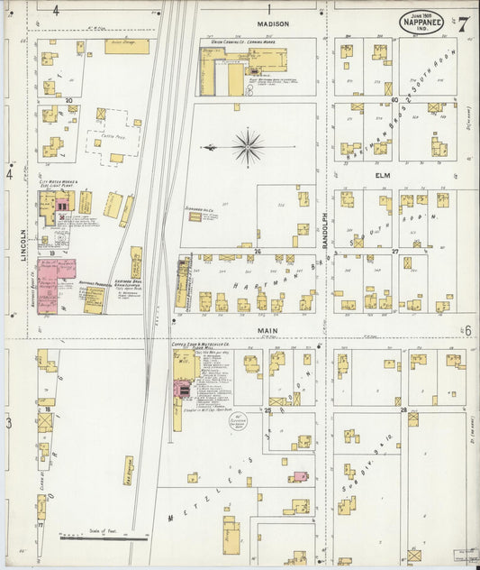 Sanborn Fire Insurance Map from Nappanee, Elkhart County, Indiana (1905), Sheet #0007 - Historic Sanborn Fire Insurance Map Print, vintage old map wall art, antique decor, genealogy gift, Indiana Indiana map