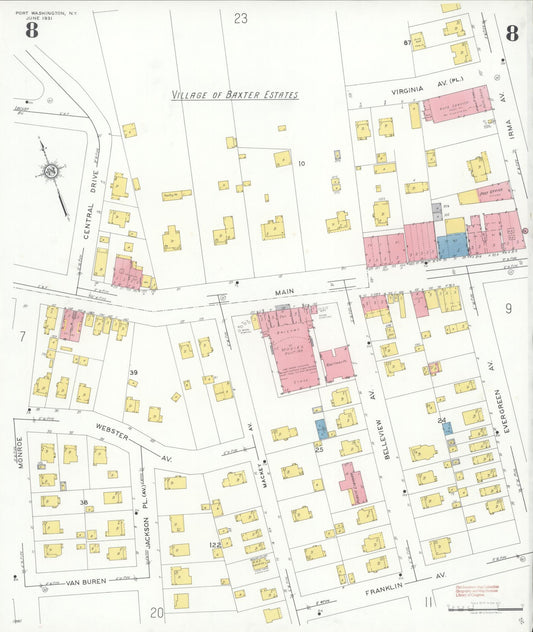 Sanborn Fire Insurance Map from Port Washington, Nassau County, New York (1931), Sheet #0008 - Historic Sanborn Fire Insurance Map Print, vintage old map wall art, antique decor, genealogy gift, New York New York map
