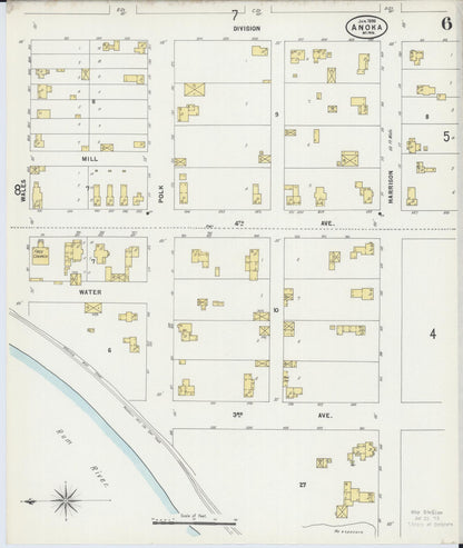 Sanborn Fire Insurance Map from Anoka, Anoka County, Minnesota (1898), Sheet #0006 - Historic Sanborn Fire Insurance Map Print, vintage old map wall art, antique decor, genealogy gift, Minnesota Minnesota map