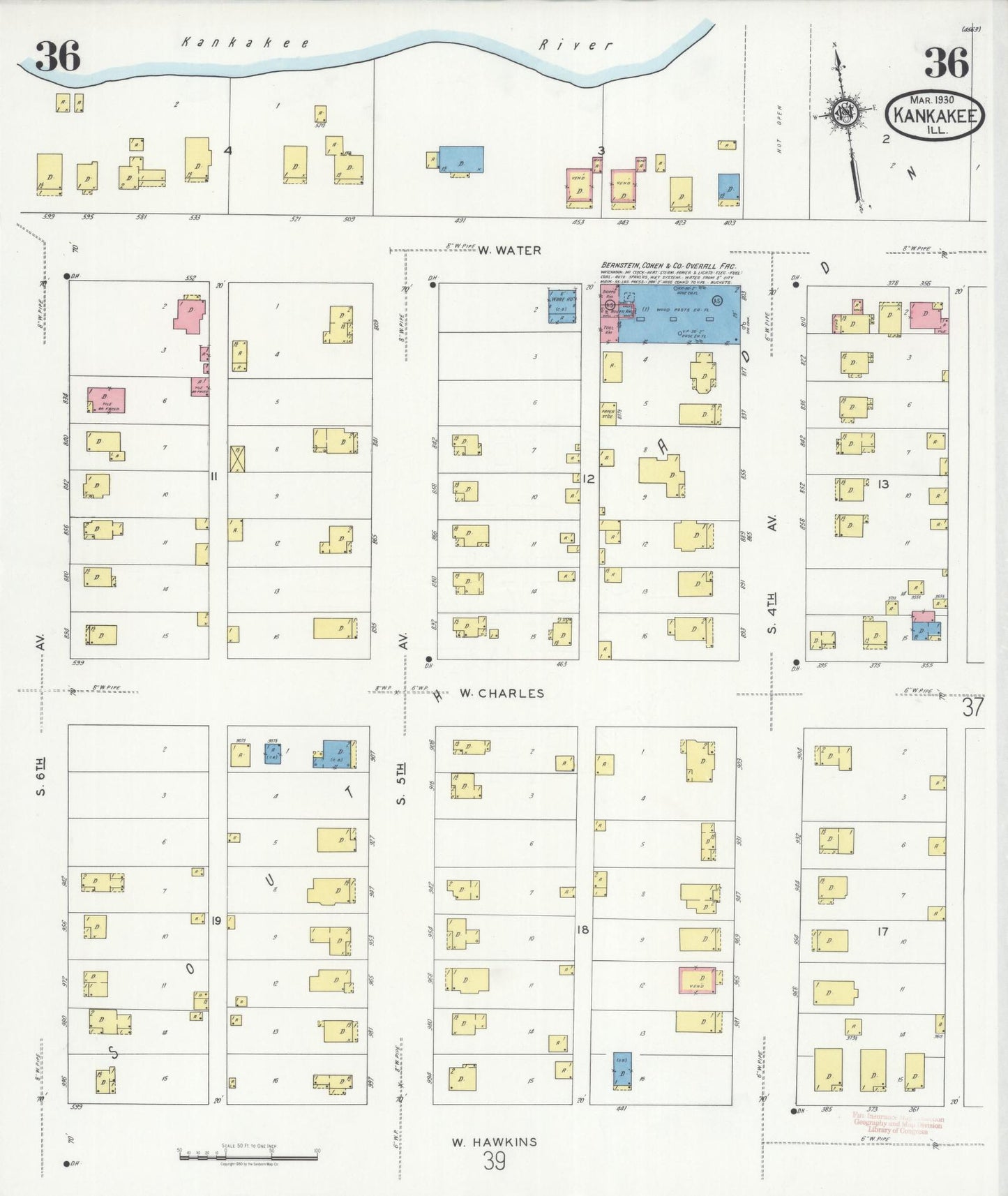 Sanborn Fire Insurance Map from Kankakee, Kankakee County, Illinois (1930), Sheet #0036 - Historic Sanborn Fire Insurance Map Print, vintage old map wall art, antique decor, genealogy gift, Illinois Illinois map