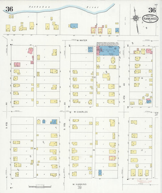 Sanborn Fire Insurance Map from Kankakee, Kankakee County, Illinois (1930), Sheet #0036 - Historic Sanborn Fire Insurance Map Print, vintage old map wall art, antique decor, genealogy gift, Illinois Illinois map
