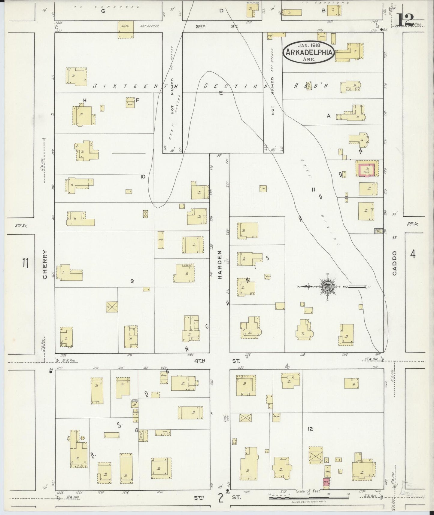 Sanborn Fire Insurance Map from Arkadelphia, Clark County, Arkansas (1918), Sheet #0012 - Complete Map Set gallery image, historic Sanborn map, vintage wall art, Arkansas Arkansas