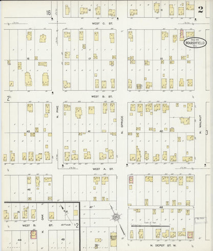 Sanborn Fire Insurance Map from Marshfield, Wood County, Wisconsin (1912), Sheet #0002 - Complete Map Set gallery image, historic Sanborn map, vintage wall art, Wisconsin Wisconsin