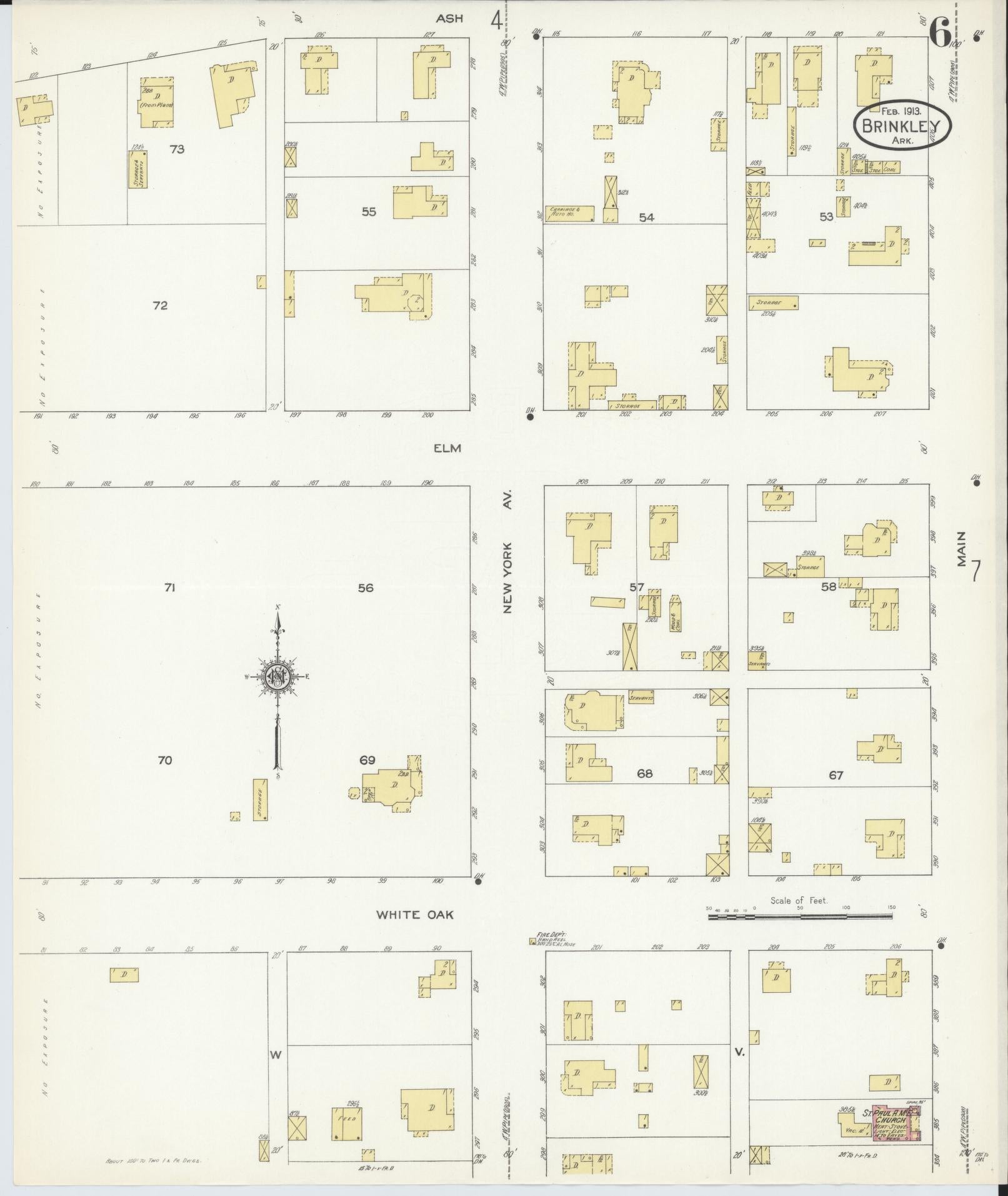 Sanborn Fire Insurance Map from Brinkley, Monroe County, Arkansas (1913), Sheet #0006 - Complete Map Set gallery image, historic Sanborn map, vintage wall art, Arkansas Arkansas