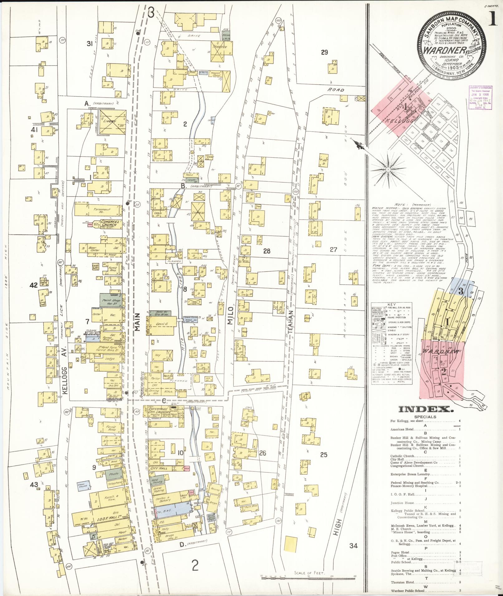 Sanborn Fire Insurance Map from Wardner, Shoshone County, Idaho (1905), Sheet #0001 - Complete Map Set gallery image, historic Sanborn map, vintage wall art, Idaho Idaho