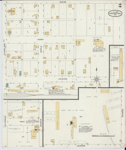 Sanborn Fire Insurance Map from Grover Hill, Paulding County, Ohio (1899), Sheet #0002 - Complete Map Set gallery image, historic Sanborn map, vintage wall art, Ohio Ohio