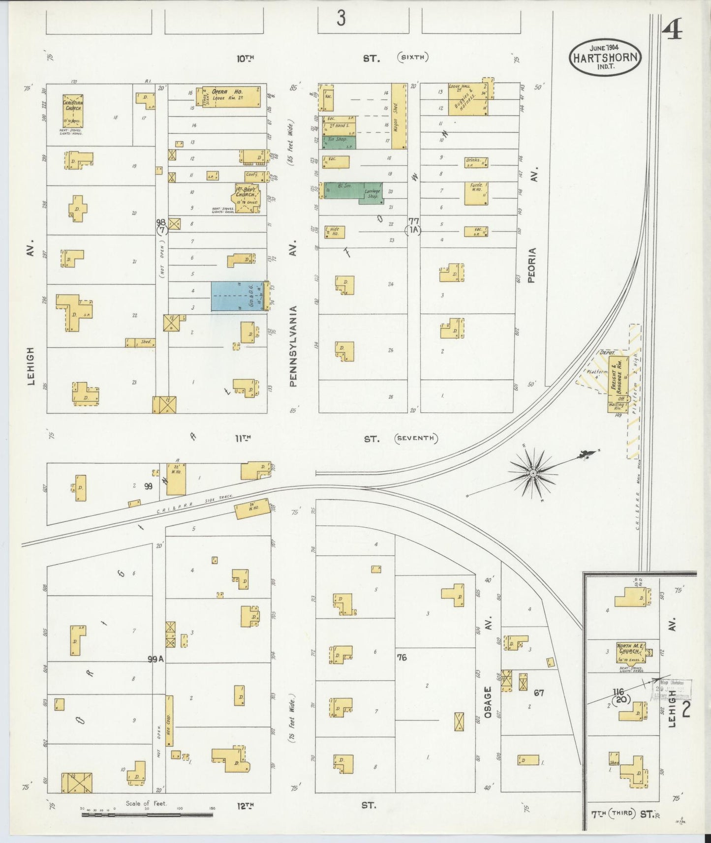 Sanborn Fire Insurance Map from Hartshorne, Pittsburg County, Oklahoma (1904), Sheet #0004 - Complete Map Set gallery image, historic Sanborn map, vintage wall art, Oklahoma Oklahoma