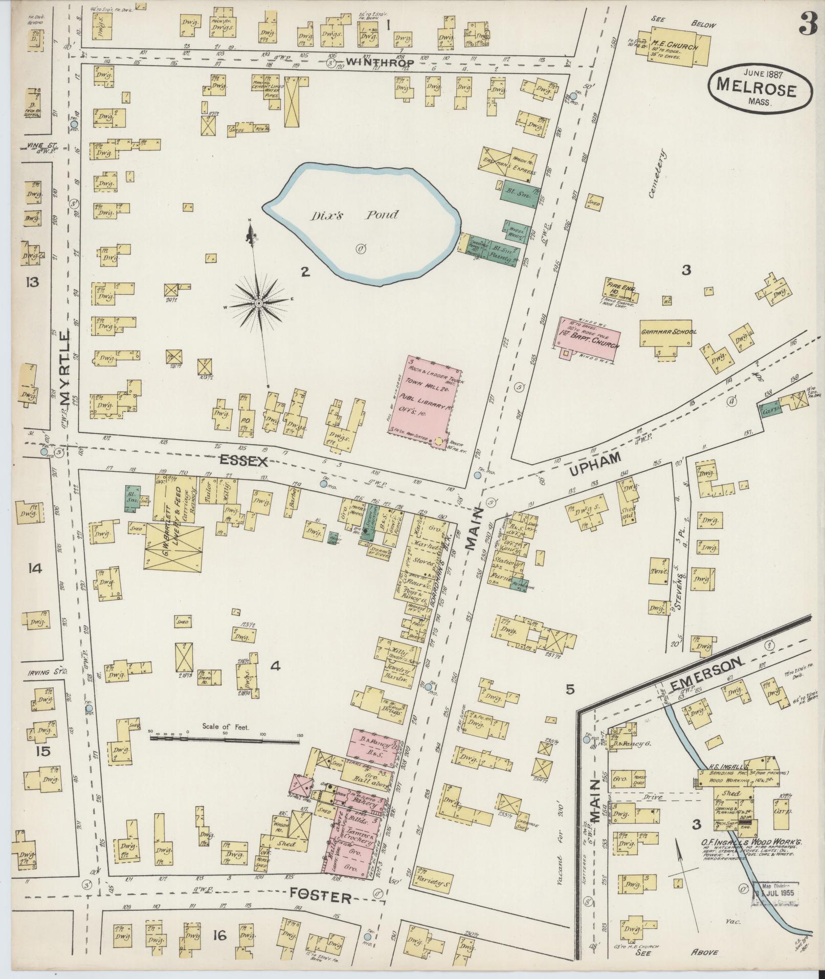 Sanborn Fire Insurance Map from Melrose, Middlesex County, Massachusetts (1887), Sheet #0003 - Historic Sanborn Fire Insurance Map Print, vintage old map wall art, antique decor, genealogy gift, Massachusetts Massachusetts map