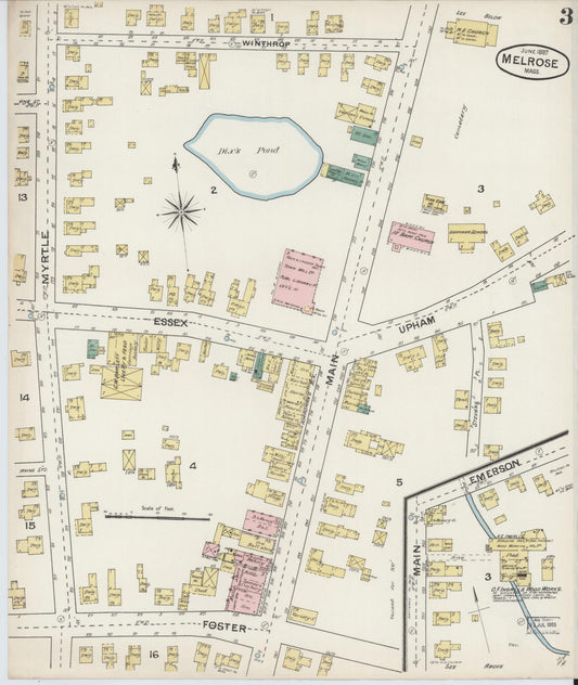 Sanborn Fire Insurance Map from Melrose, Middlesex County, Massachusetts (1887), Sheet #0003 - Historic Sanborn Fire Insurance Map Print, vintage old map wall art, antique decor, genealogy gift, Massachusetts Massachusetts map
