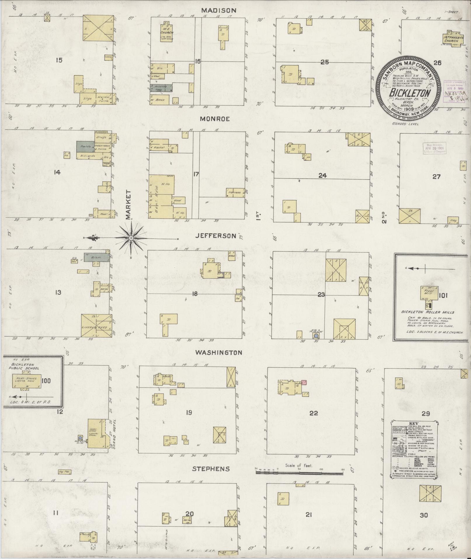 Sanborn Fire Insurance Map from Bickleton, Klickitat County, Washington. (1909) – Historic Sanborn Fire Insurance Map Print