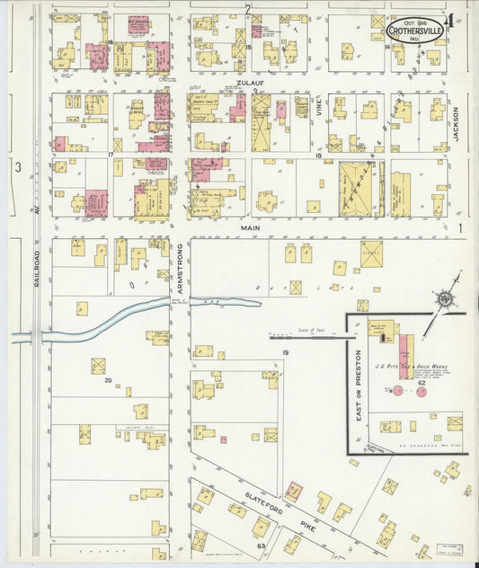 Sanborn Fire Insurance Map from Crothersville, Jackson County, Indiana (1916), Sheet #0004 - Historic Sanborn Fire Insurance Map Print, vintage old map wall art, antique decor, genealogy gift, Indiana Indiana map