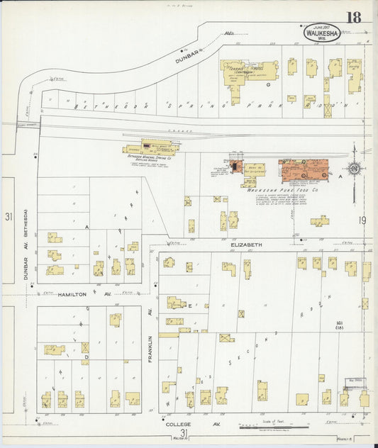 Sanborn Fire Insurance Map from Waukesha, Waukesha County, Wisconsin (1917), Sheet #0018 - Historic Sanborn Fire Insurance Map Print, vintage old map wall art, antique decor, genealogy gift, Wisconsin Wisconsin map
